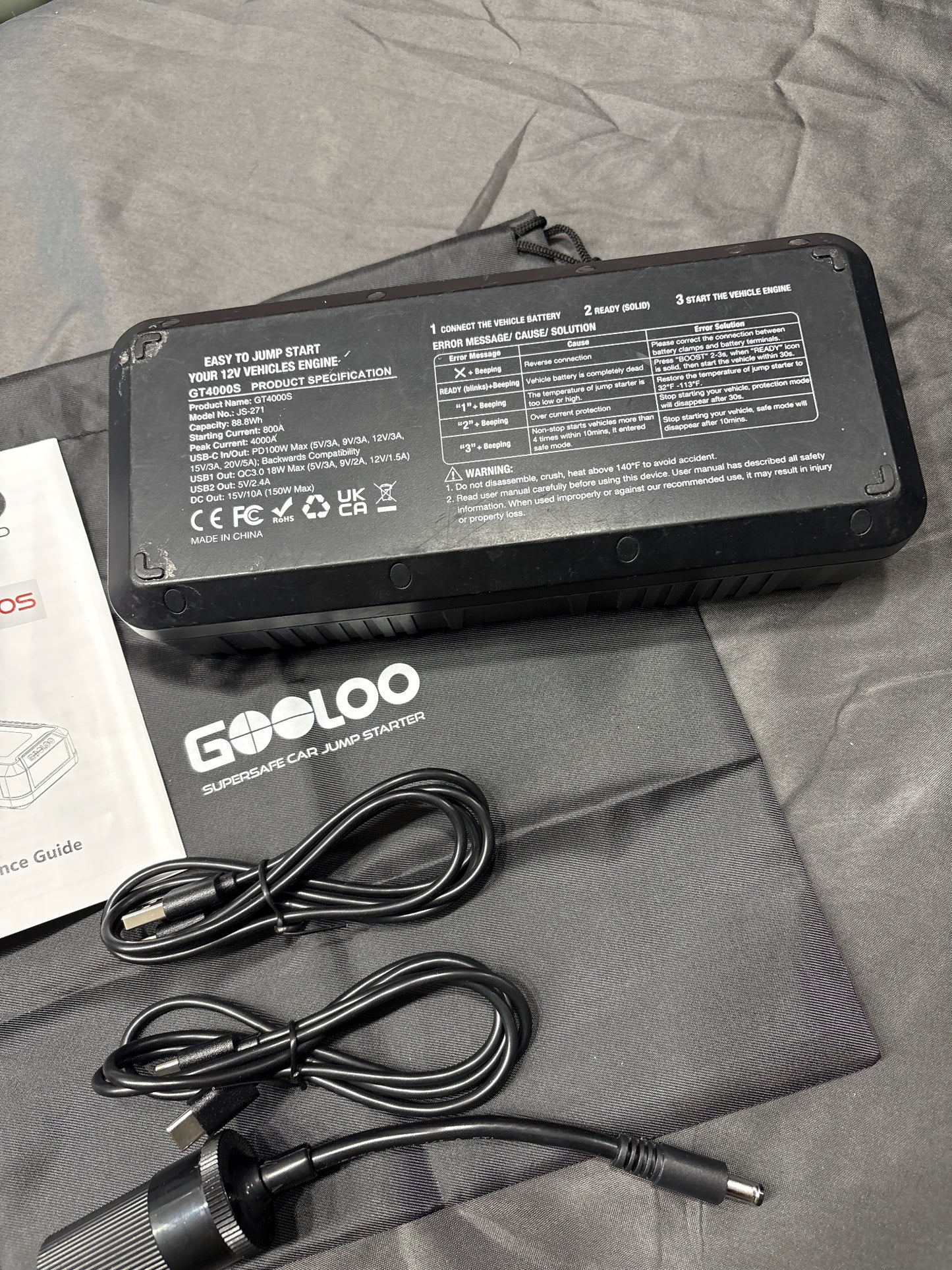 GOOLOO GT4000S 4000A Peak Jump Starter 20000mAh PD100W Power Bank
