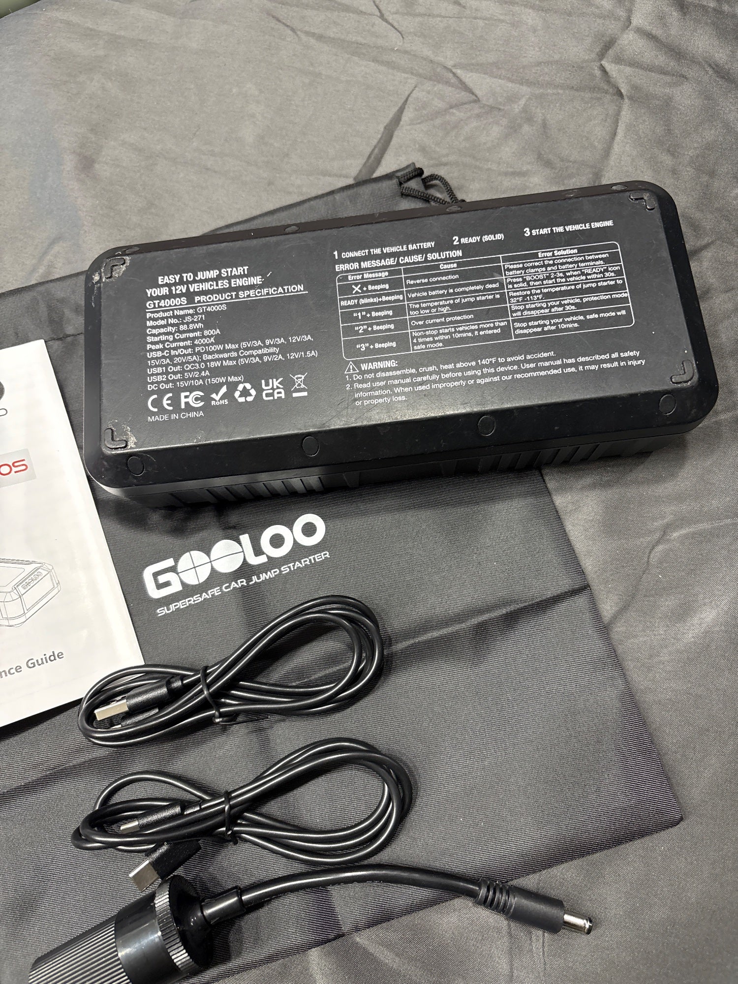 GOOLOO GT4000S 4000A Peak Jump Starter 20000mAh PD100W Power Bank