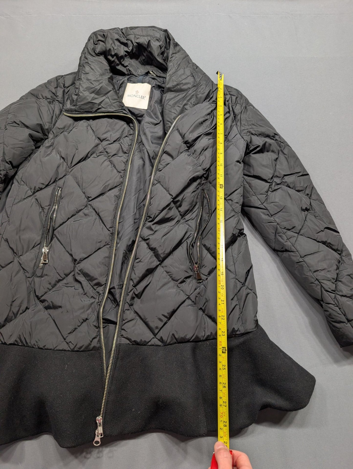 Moncler Women's Quilted Down Puffer Jacket Wool Hem Black