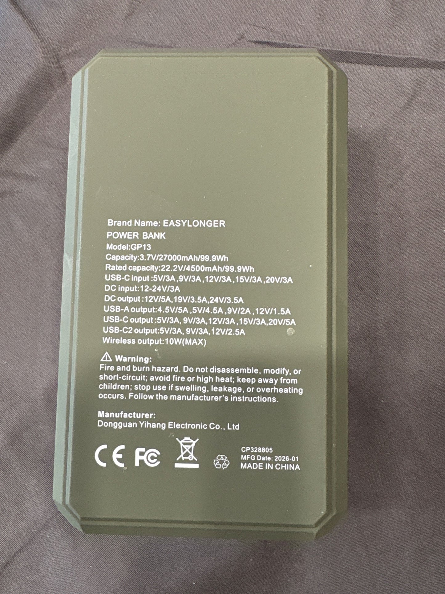 EasyLonger ES270 CPAP Travel Battery 27000mAh 99.9Wh Open Box