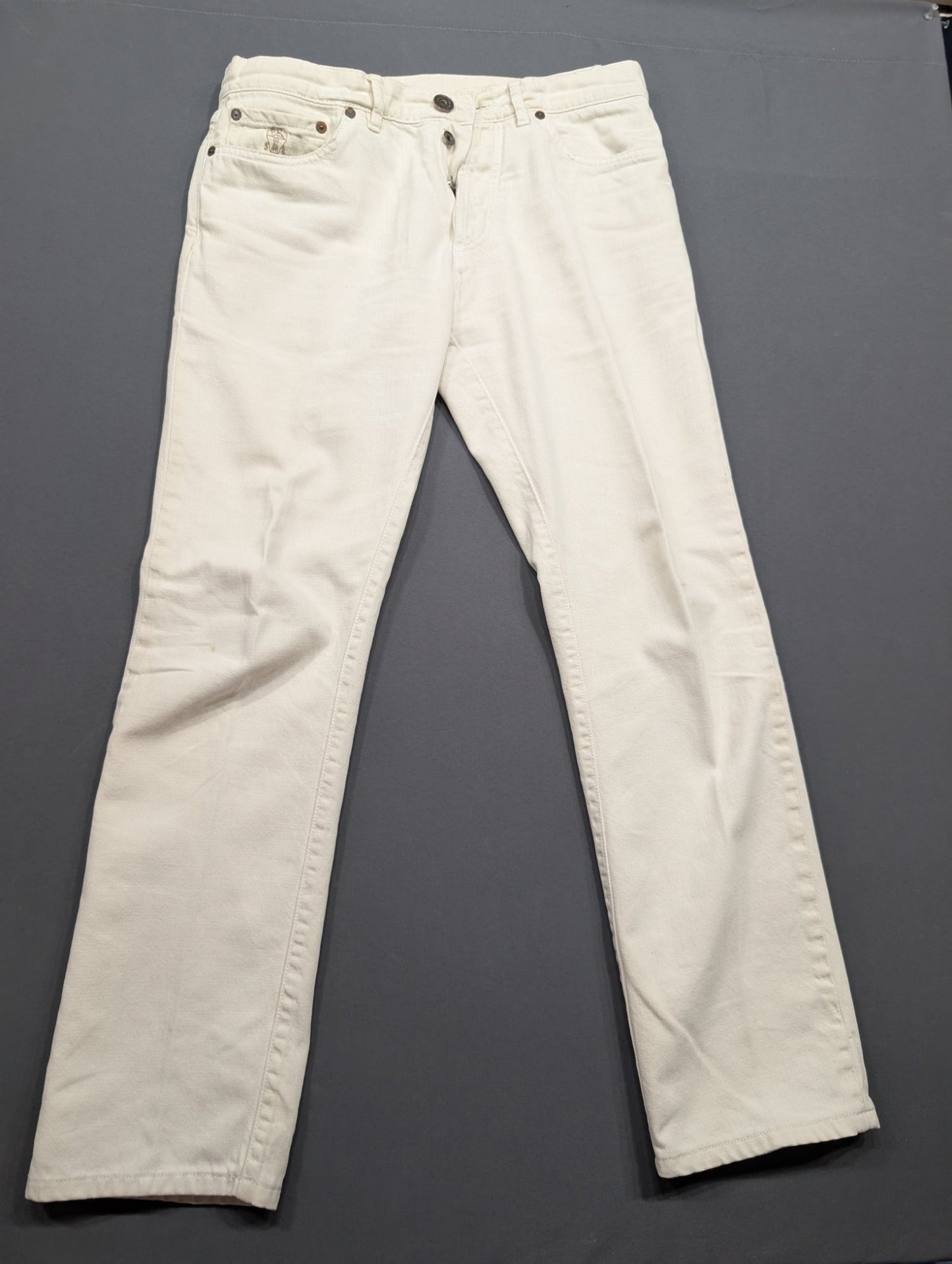 Brunello Cucinelli White Denim Jeans 100% Cotton Button Fly