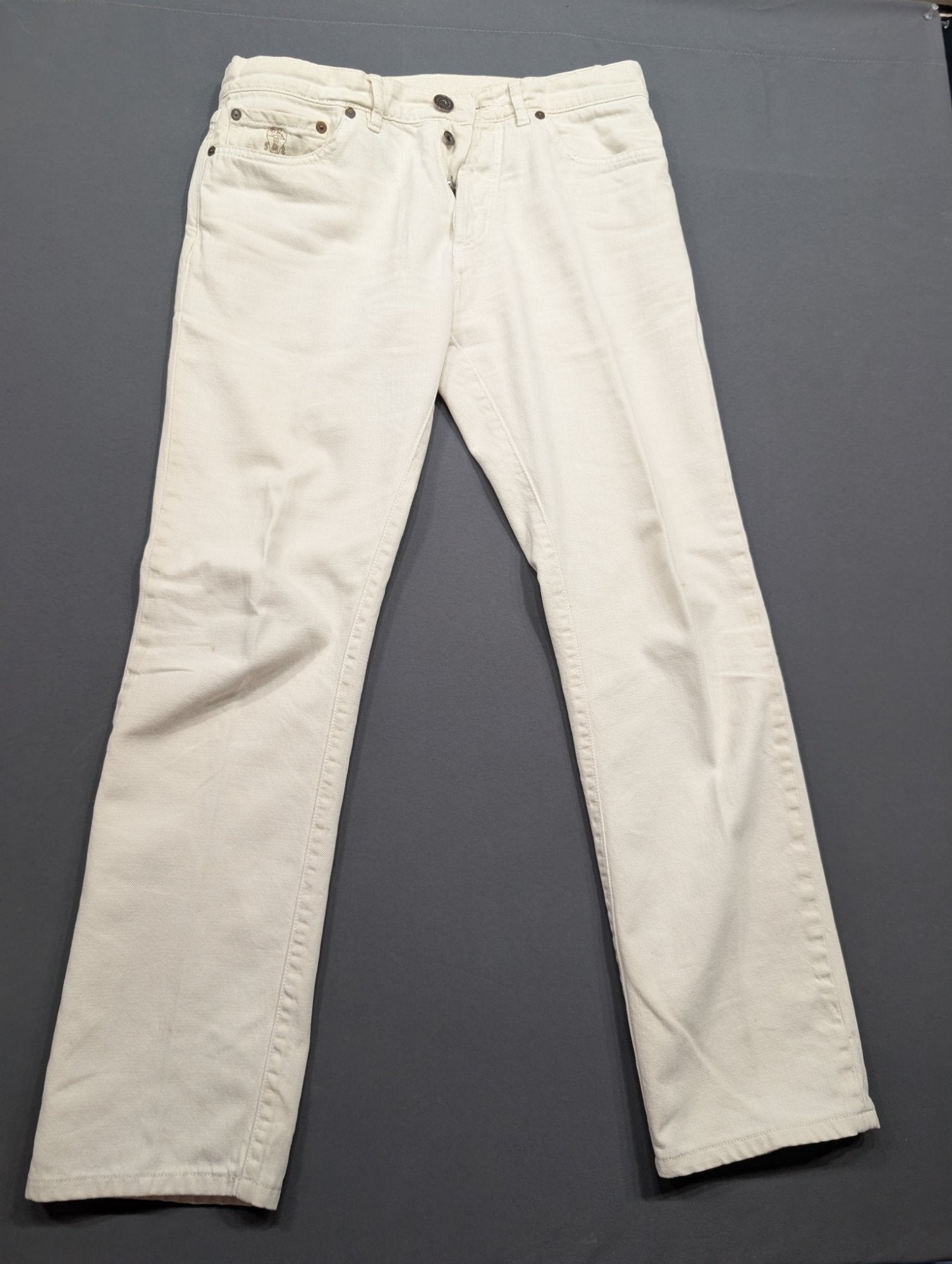 Brunello Cucinelli White Denim Jeans 100% Cotton Button Fly