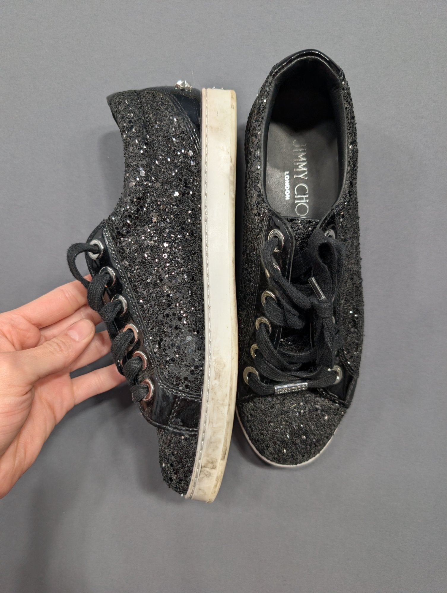 Jimmy Choo Cash Star Glitter Sneakers EU 38.5 Black