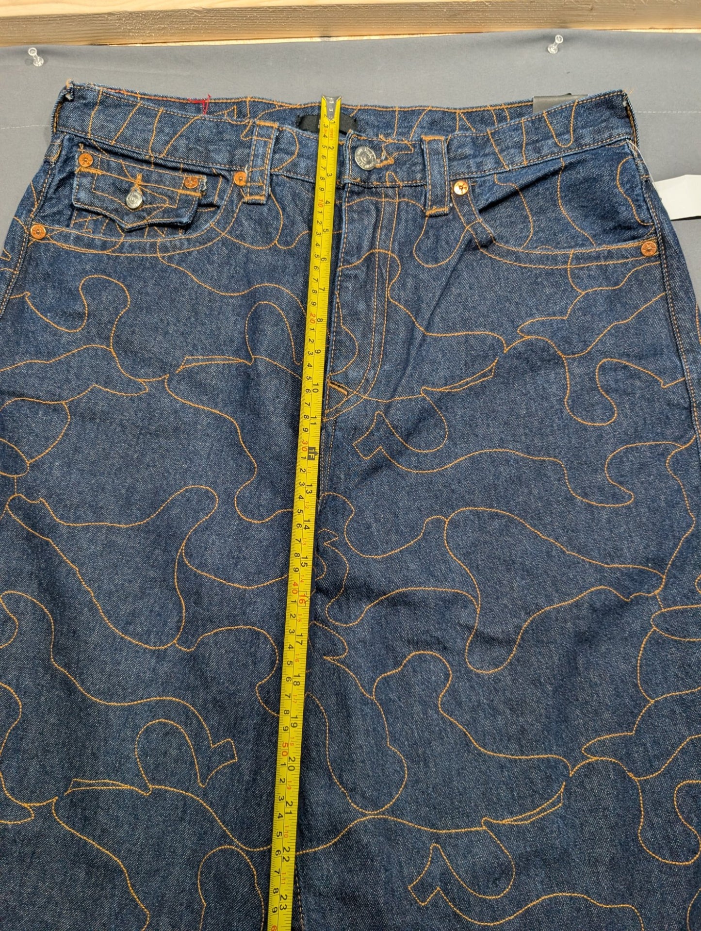 True Religion Mikey Baggy AF Jeans 34 Camo Stitch Dark Wash NWT