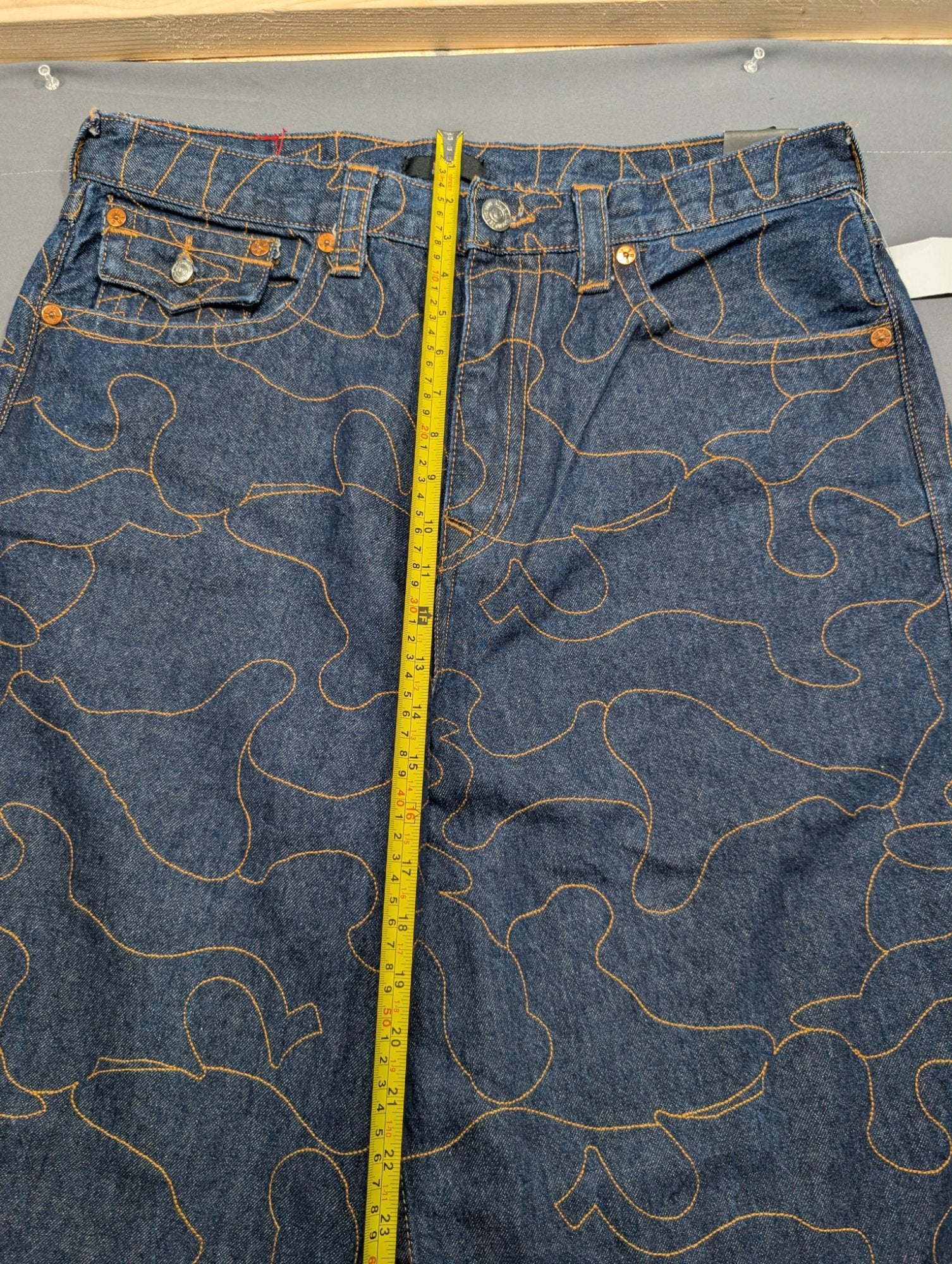 True Religion Mikey Baggy AF Jeans 34 Camo Stitch Dark Wash NWT