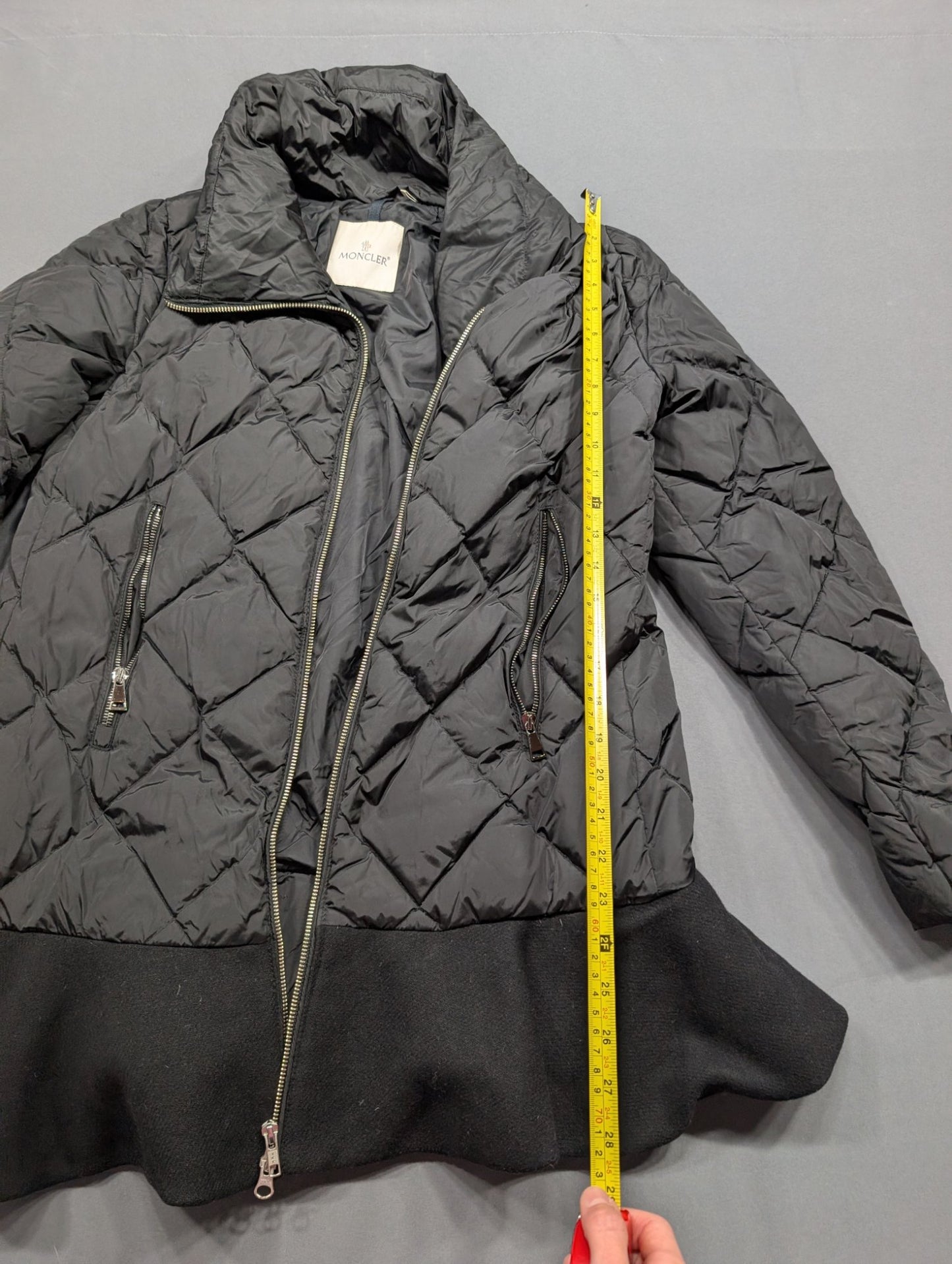 Moncler Women's Quilted Down Puffer Jacket Wool Hem Black